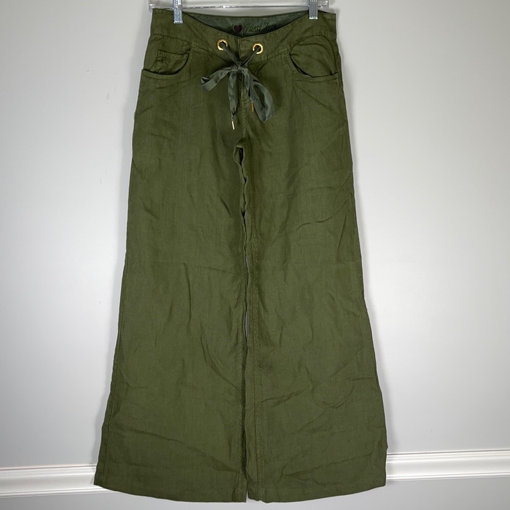 Guess Green Linen Wide Leg Pants 27
